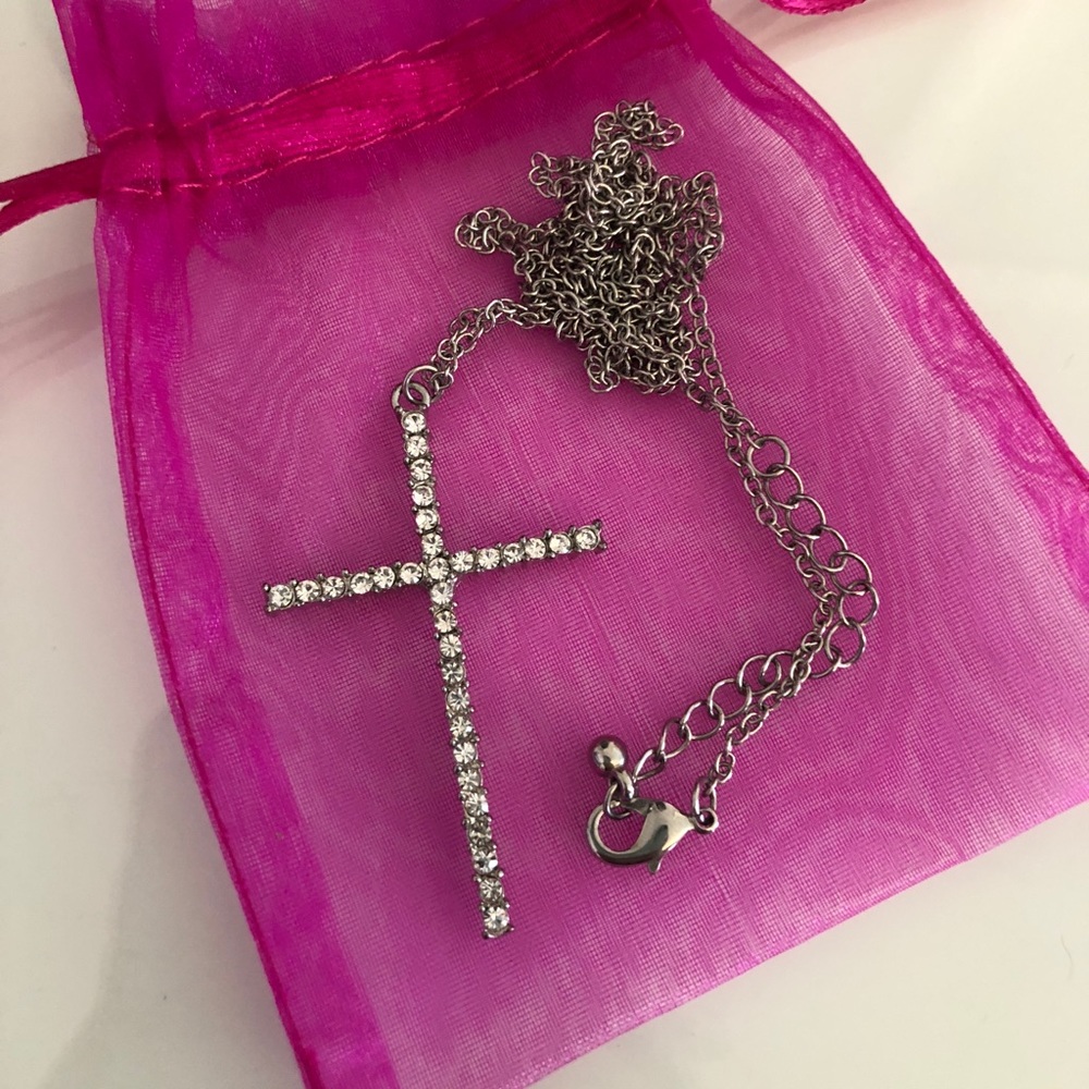 Long silver cross necklace